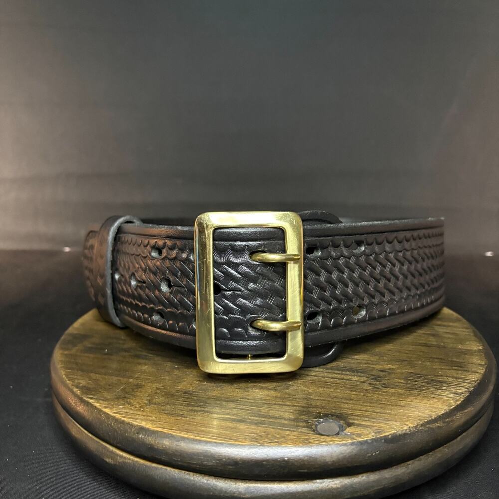 Aker B03 Duty Belt Size 30" Sam Browne Half Lined Black Basketweave Leather